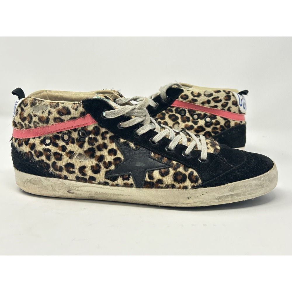 Golden Goose Mid Star Leopard Pony Hair Sneakers Women's 41 US 11 Black Star - Picture 2 of 13